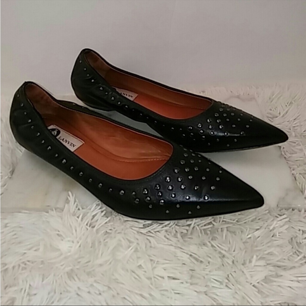 Lanvin Studded Leather Point Toe Flats - Picture 5 of 11